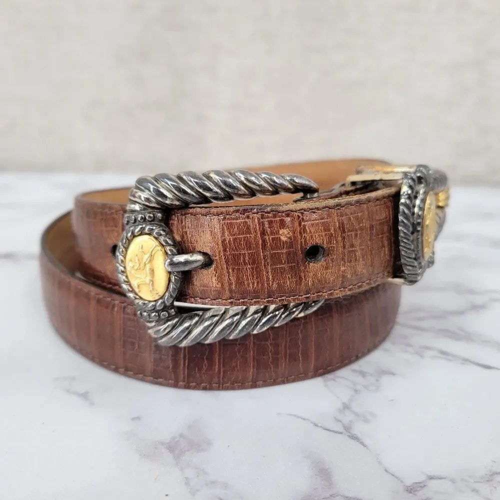 Brighton Museum Pegasus Sphinx Leather Belt With Coin Conchos Vintage